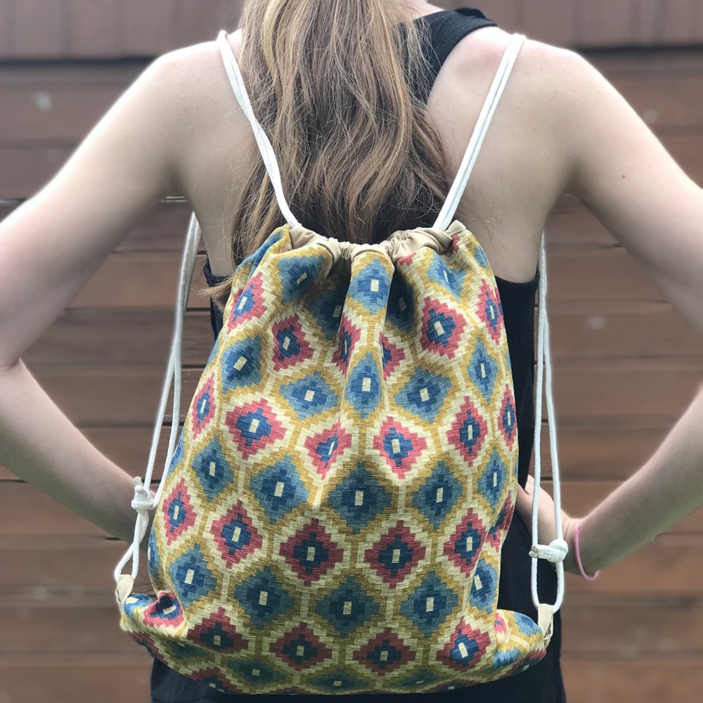 Red and Blue Diamond String Backpack (NWOT)